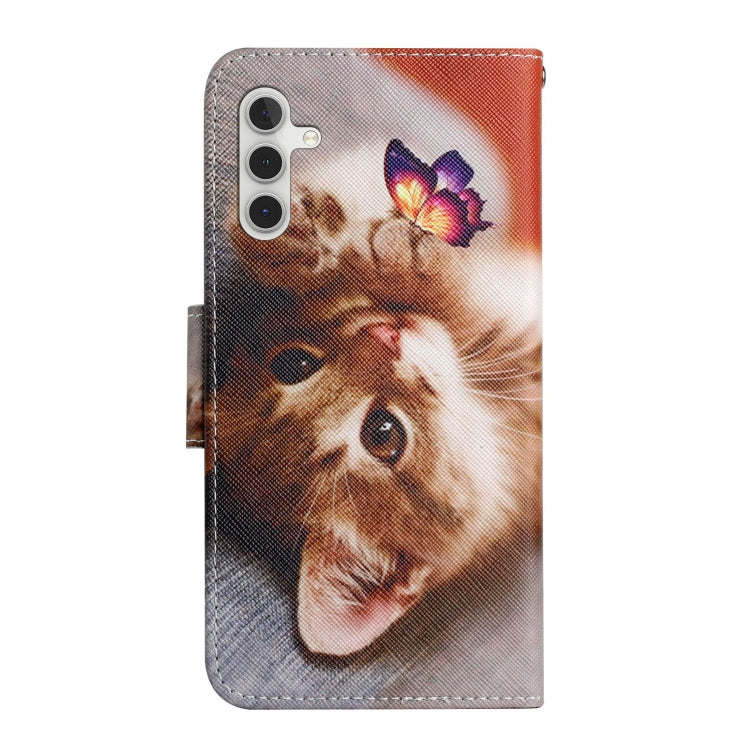 For Samsung Galaxy S25 5G Colored Drawing Pattern Leather Phone Case(Butterfly Cat) by buy2fix
