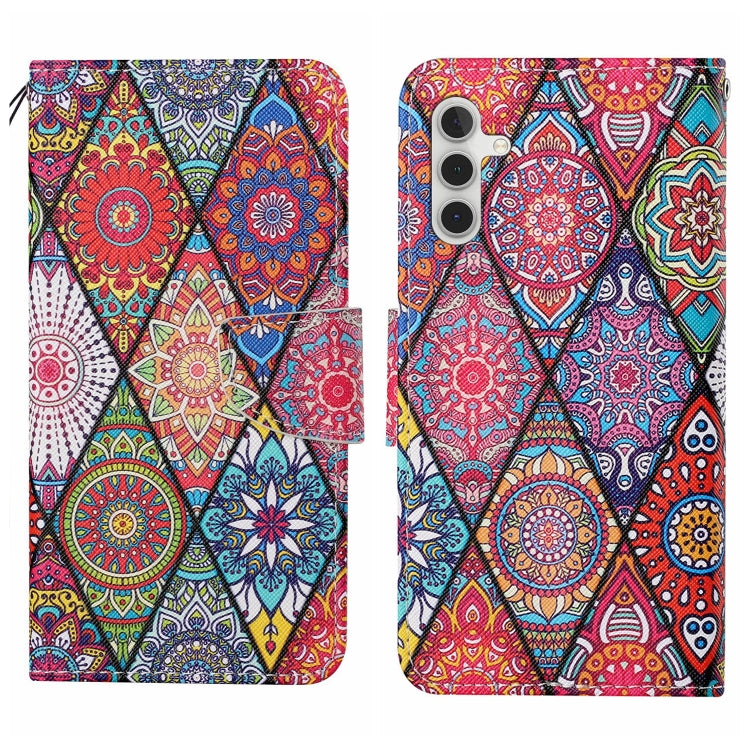 For Samsung Galaxy S25 5G Colored Drawing Pattern Leather Phone Case(Diamond Totem) by buy2fix