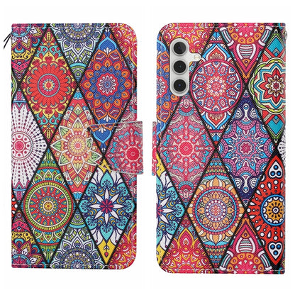 For Samsung Galaxy S25 5G Colored Drawing Pattern Leather Phone Case(Diamond Totem) by buy2fix
