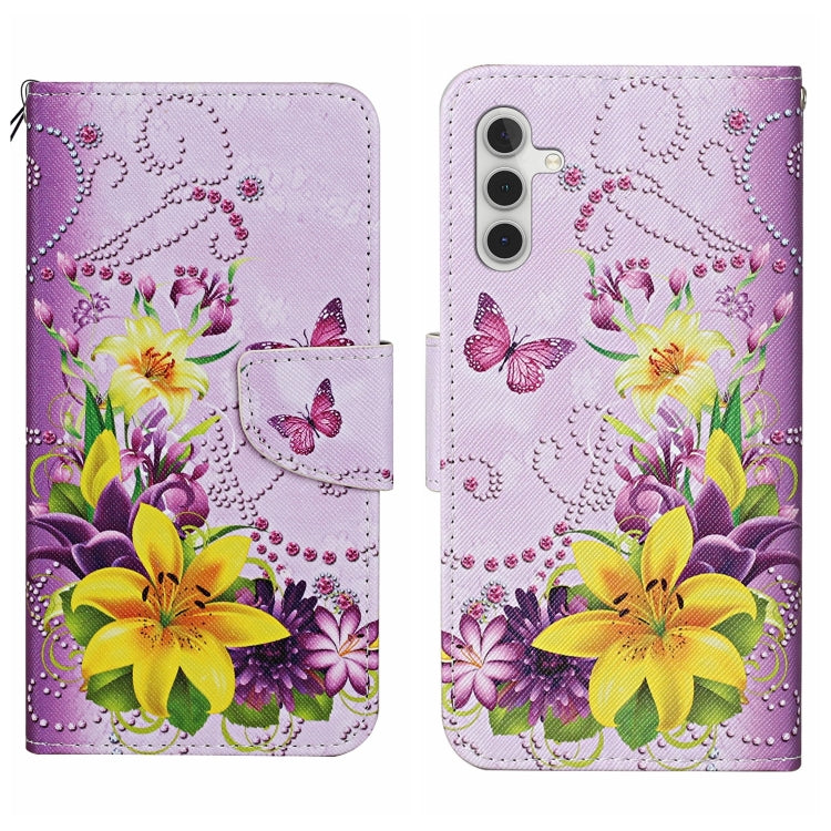 For Samsung Galaxy S25+ 5G Colored Drawing Pattern Leather Phone Case(Yellow Flower Butterfly) by buy2fix