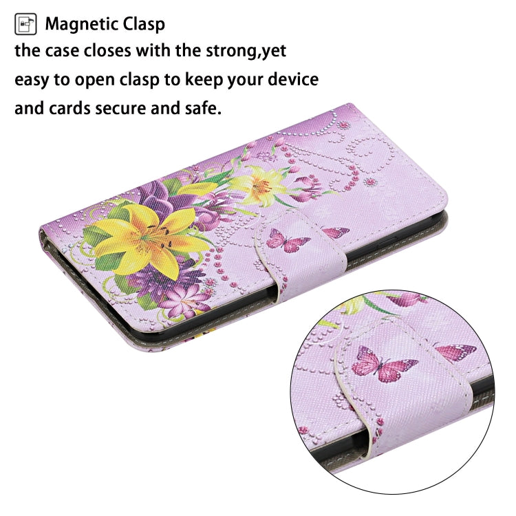 For Samsung Galaxy S25+ 5G Colored Drawing Pattern Leather Phone Case(Yellow Flower Butterfly) by buy2fix