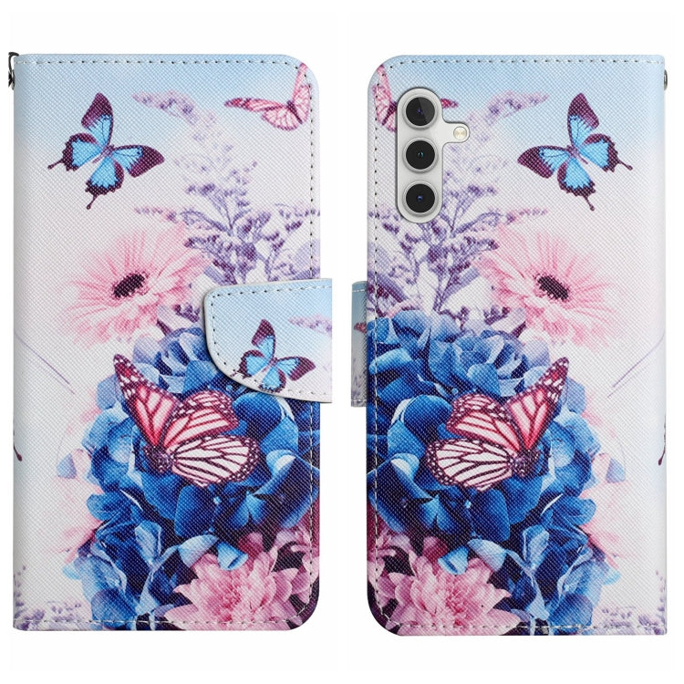 For Samsung Galaxy S25+ 5G Colored Drawing Pattern Leather Phone Case(Purple Butterfly) by buy2fix