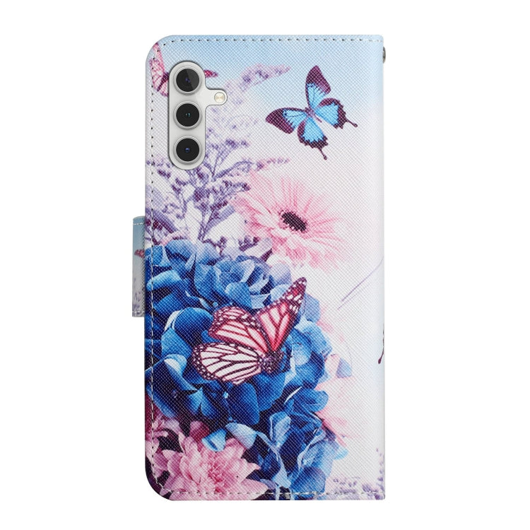 For Samsung Galaxy S25+ 5G Colored Drawing Pattern Leather Phone Case(Purple Butterfly) by buy2fix