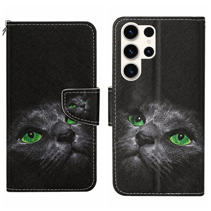 For Samsung Galaxy S25 Ultra 5G Colored Drawing Pattern Leather Phone Case(Black Cat) by buy2fix