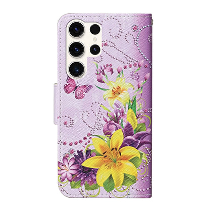 For Samsung Galaxy S25 Ultra 5G Colored Drawing Pattern Leather Phone Case(Yellow Flower Butterfly) by buy2fix