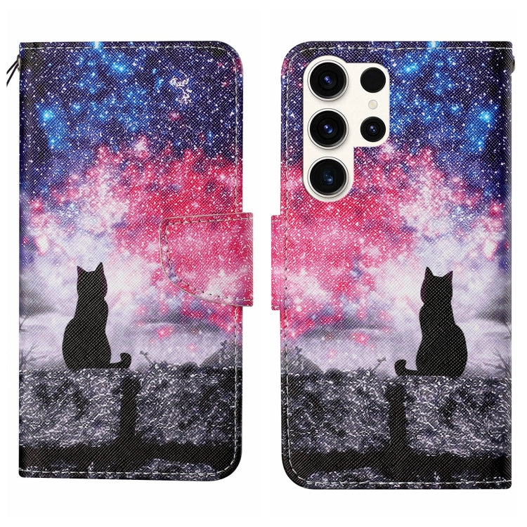 For Samsung Galaxy S25 Ultra 5G Colored Drawing Pattern Leather Phone Case(Star Sky Cat) by buy2fix