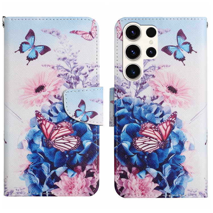 For Samsung Galaxy S25 Ultra 5G Colored Drawing Pattern Leather Phone Case(Purple Butterfly) by buy2fix