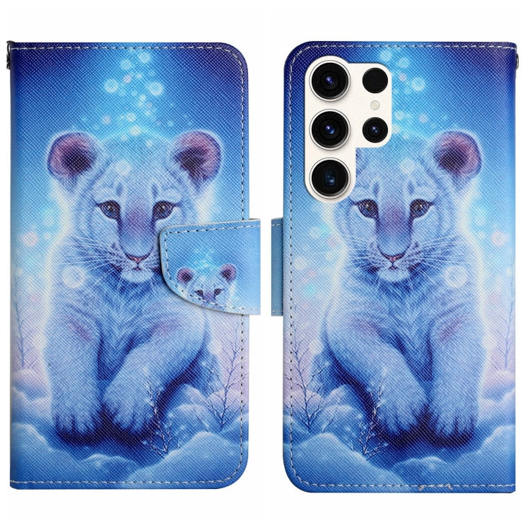 For Samsung Galaxy S25 Ultra 5G Colored Drawing Pattern Leather Phone Case(Little Leopard) by buy2fix