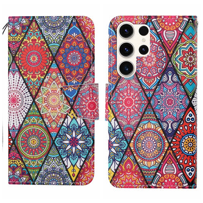 For Samsung Galaxy S25 Ultra 5G Colored Drawing Pattern Leather Phone Case(Diamond Totem) by buy2fix