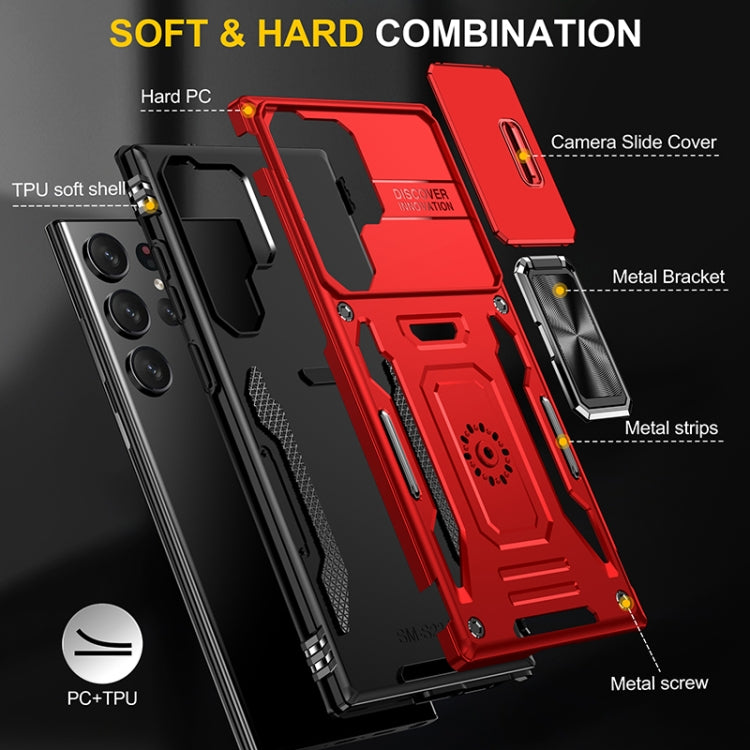 For Samsung Galaxy S25 Ultra 5G Armor PC Hybrid TPU Camera Shield Phone Case(Red) by buy2fix