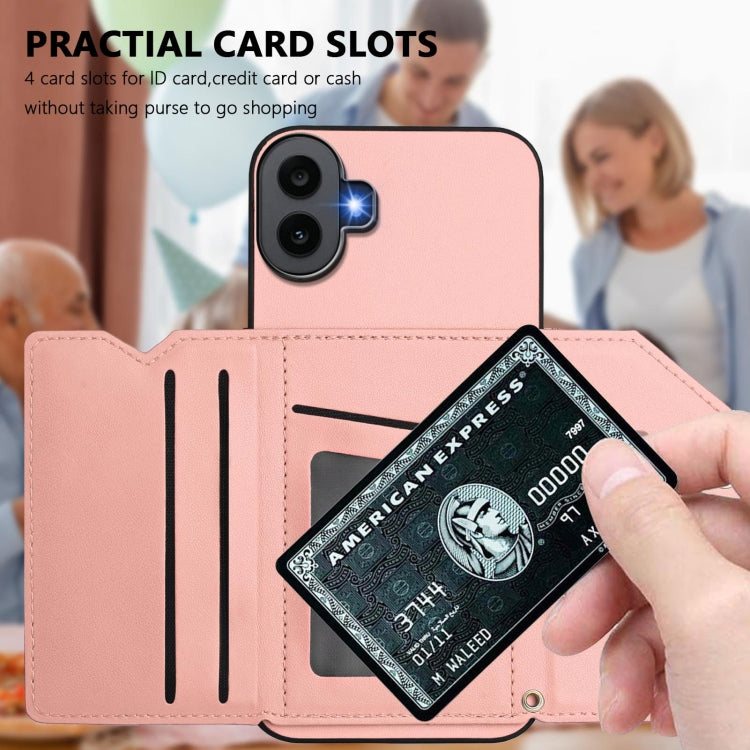 For Nothing CMF Phone 1 Skin Feel Four Card Slots Phone Case with Wrist Strap(Pink) - Nothing Cases by buy2fix | Online Shopping UK | buy2fix