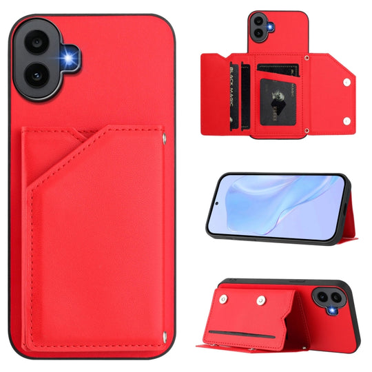 For Nothing CMF Phone 1 Skin Feel Four Card Slots Phone Case with Wrist Strap(Red)