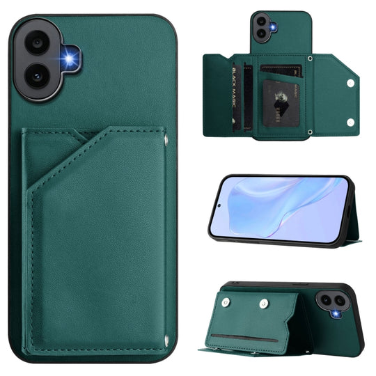 For Nothing CMF Phone 1 Skin Feel Four Card Slots Phone Case with Wrist Strap(Green)