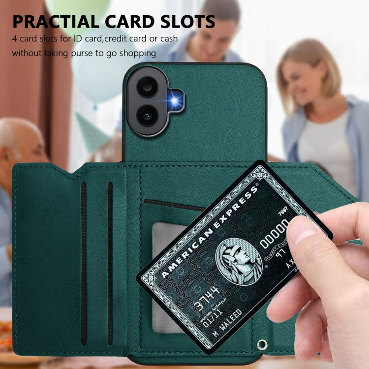 For Nothing CMF Phone 1 Skin Feel Four Card Slots Phone Case with Wrist Strap(Green) - Nothing Cases by buy2fix | Online Shopping UK | buy2fix