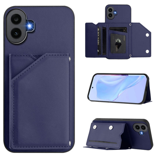 For Nothing CMF Phone 1 Skin Feel Four Card Slots Phone Case with Wrist Strap(Blue)
