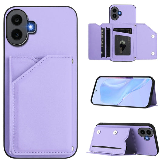 For Nothing CMF Phone 1 Skin Feel Four Card Slots Phone Case with Wrist Strap(Purple)