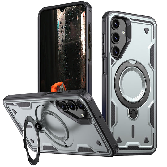For Samsung Galaxy A16 5G PC Hybrid TPU Armor MagSafe Ring Holder Phone Case(Grey)