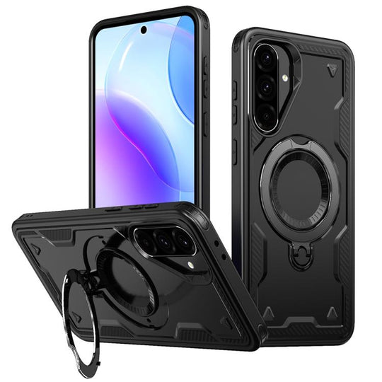 For Samsung Galaxy A56 5G PC Hybrid TPU Armor MagSafe Ring Holder Phone Case(Black)