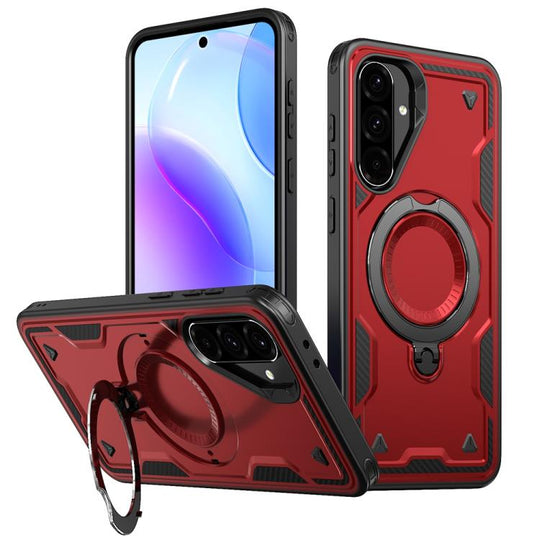 For Samsung Galaxy A36 5G PC Hybrid TPU Armor MagSafe Ring Holder Phone Case(Red)