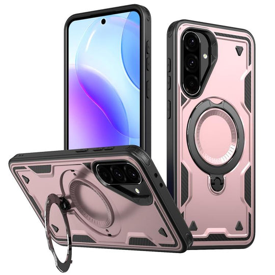 For Samsung Galaxy A36 5G PC Hybrid TPU Armor MagSafe Ring Holder Phone Case(Rose Gold)