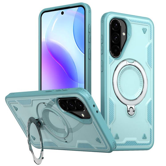 For Samsung Galaxy A36 5G PC Hybrid TPU Armor MagSafe Ring Holder Phone Case(Light Blue)