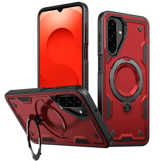 For Samsung Galaxy A17 5G PC Hybrid TPU Armor MagSafe Ring Holder Phone Case(Red)