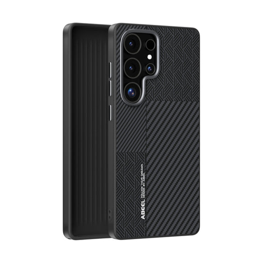 For Samsung Galaxy S25 Ultra 5G ABEEL 6D Micro Relief MagSafe Magnetic Phone Case(Carbon Fiber Black)