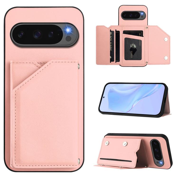 For Google Pixel 10 Pro XL Skin Feel Four Card Slots Phone Case with Wrist Strap(Pink) - Google Cases by buy2fix | Online Shopping UK | buy2fix