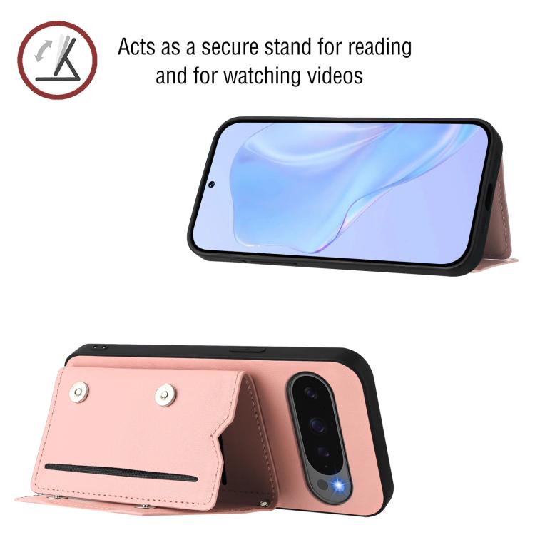 For Google Pixel 10 Pro XL Skin Feel Four Card Slots Phone Case with Wrist Strap(Pink) - Google Cases by buy2fix | Online Shopping UK | buy2fix