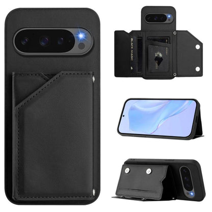 For Google Pixel 10 Pro XL Skin Feel Four Card Slots Phone Case with Wrist Strap(Black) - Google Cases by buy2fix | Online Shopping UK | buy2fix