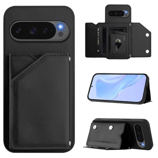 For Google Pixel 10 Pro XL Skin Feel Four Card Slots Phone Case with Wrist Strap(Black) - Google Cases by buy2fix | Online Shopping UK | buy2fix