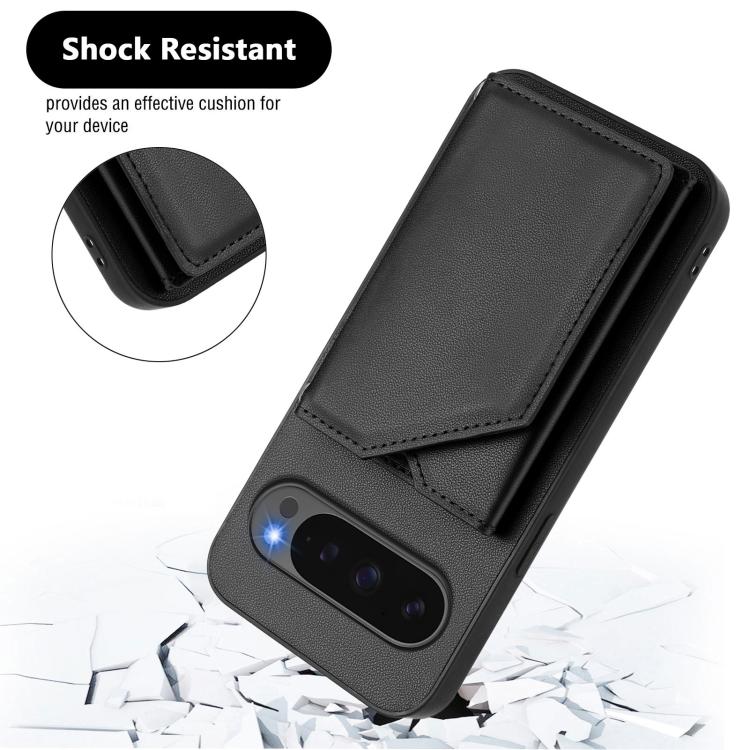 For Google Pixel 10 Pro XL Skin Feel Four Card Slots Phone Case with Wrist Strap(Black) - Google Cases by buy2fix | Online Shopping UK | buy2fix