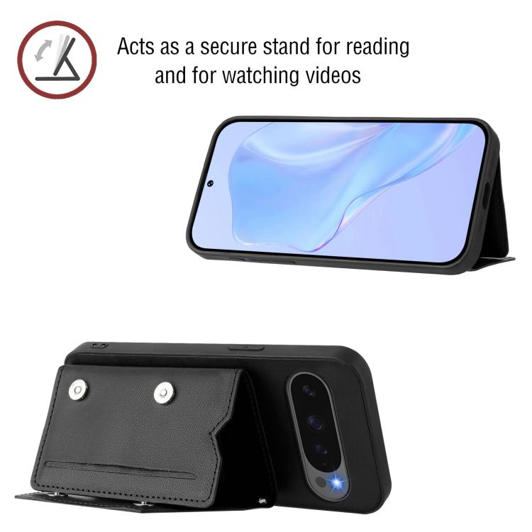 For Google Pixel 10 Pro XL Skin Feel Four Card Slots Phone Case with Wrist Strap(Black) - Google Cases by buy2fix | Online Shopping UK | buy2fix