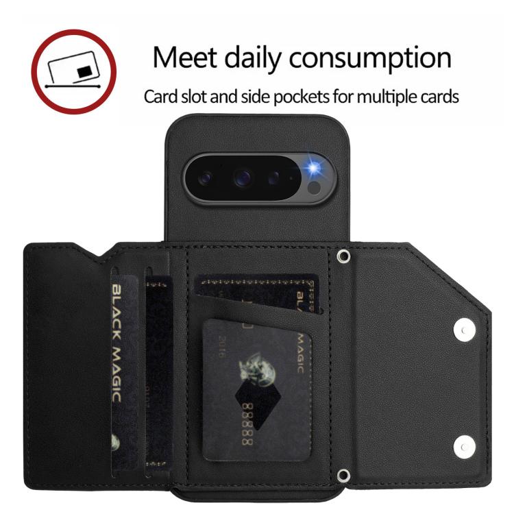 For Google Pixel 10 Pro XL Skin Feel Four Card Slots Phone Case with Wrist Strap(Black) - Google Cases by buy2fix | Online Shopping UK | buy2fix