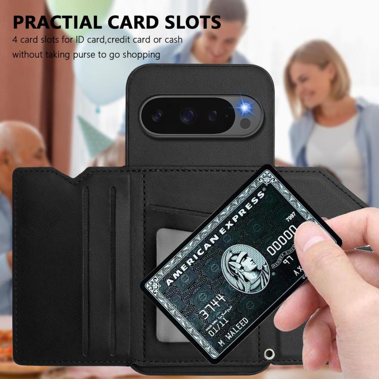 For Google Pixel 10 Pro XL Skin Feel Four Card Slots Phone Case with Wrist Strap(Black) - Google Cases by buy2fix | Online Shopping UK | buy2fix