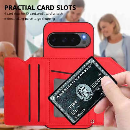 For Google Pixel 10 Pro XL Skin Feel Four Card Slots Phone Case with Wrist Strap(Red) - Google Cases by buy2fix | Online Shopping UK | buy2fix
