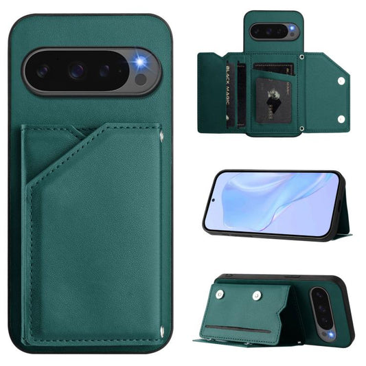 For Google Pixel 10 Pro XL Skin Feel Four Card Slots Phone Case with Wrist Strap(Green) - Google Cases by buy2fix | Online Shopping UK | buy2fix