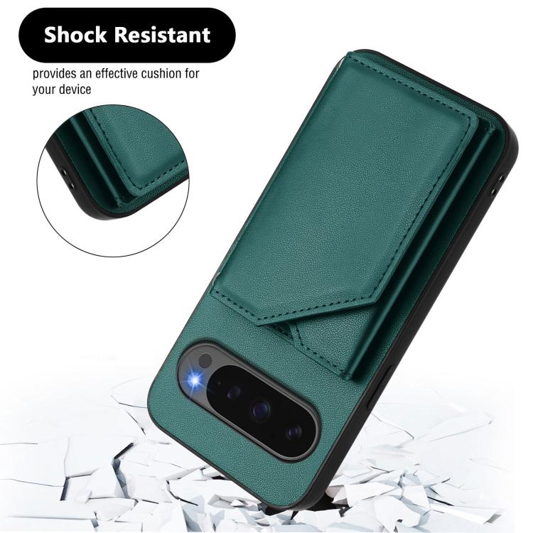 For Google Pixel 10 Pro XL Skin Feel Four Card Slots Phone Case with Wrist Strap(Green) - Google Cases by buy2fix | Online Shopping UK | buy2fix