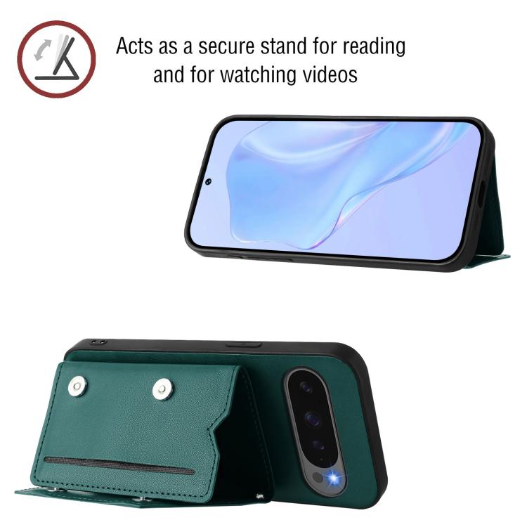For Google Pixel 10 Pro XL Skin Feel Four Card Slots Phone Case with Wrist Strap(Green) - Google Cases by buy2fix | Online Shopping UK | buy2fix