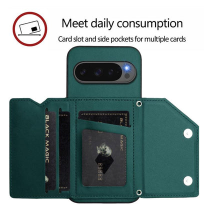 For Google Pixel 10 Pro XL Skin Feel Four Card Slots Phone Case with Wrist Strap(Green) - Google Cases by buy2fix | Online Shopping UK | buy2fix