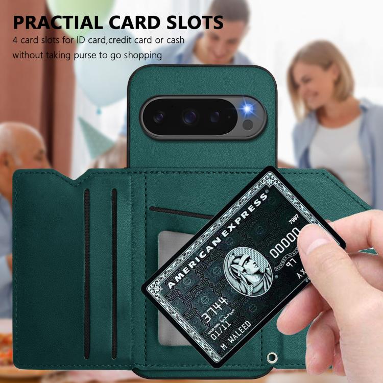 For Google Pixel 10 Pro XL Skin Feel Four Card Slots Phone Case with Wrist Strap(Green) - Google Cases by buy2fix | Online Shopping UK | buy2fix
