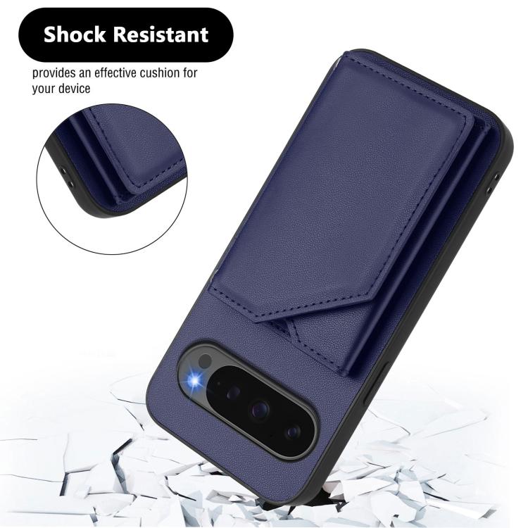 For Google Pixel 10 Pro XL Skin Feel Four Card Slots Phone Case with Wrist Strap(Blue) - Google Cases by buy2fix | Online Shopping UK | buy2fix