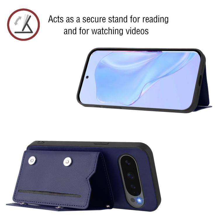 For Google Pixel 10 Pro XL Skin Feel Four Card Slots Phone Case with Wrist Strap(Blue) - Google Cases by buy2fix | Online Shopping UK | buy2fix