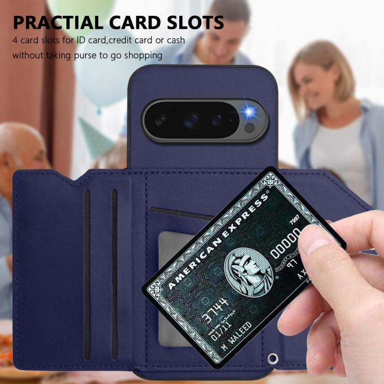 For Google Pixel 10 Pro XL Skin Feel Four Card Slots Phone Case with Wrist Strap(Blue) - Google Cases by buy2fix | Online Shopping UK | buy2fix