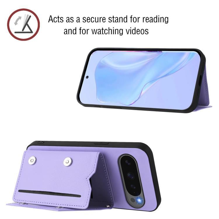 For Google Pixel 10 Pro XL Skin Feel Four Card Slots Phone Case with Wrist Strap(Purple) - Google Cases by buy2fix | Online Shopping UK | buy2fix