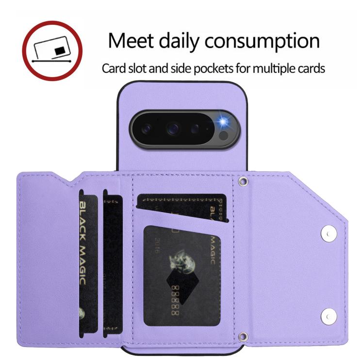 For Google Pixel 10 Pro XL Skin Feel Four Card Slots Phone Case with Wrist Strap(Purple) - Google Cases by buy2fix | Online Shopping UK | buy2fix