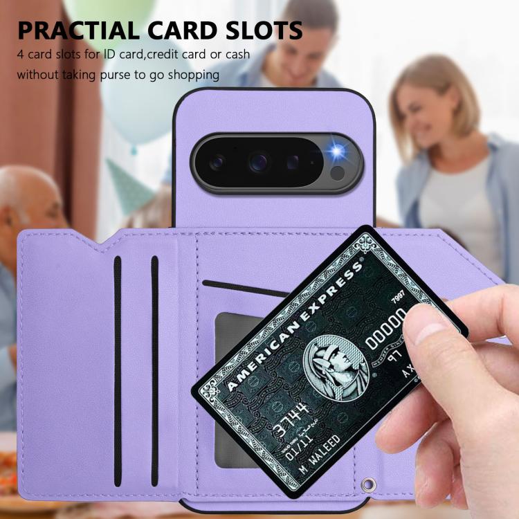 For Google Pixel 10 Pro XL Skin Feel Four Card Slots Phone Case with Wrist Strap(Purple) - Google Cases by buy2fix | Online Shopping UK | buy2fix