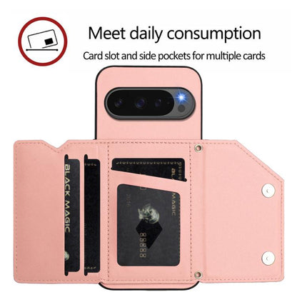For Google Pixel 10 / 10 Pro Skin Feel Four Card Slots Phone Case with Wrist Strap(Pink) - Google Cases by buy2fix | Online Shopping UK | buy2fix