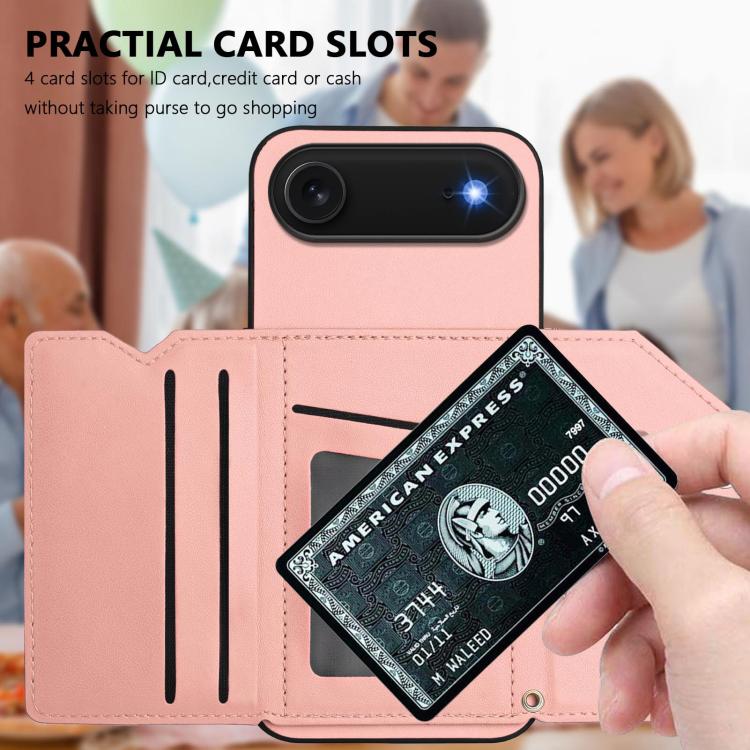 For iPhone Air Skin Feel Four Card Slots Phone Case with Wrist Strap(Pink) - iPhone Air Cases by buy2fix | Online Shopping UK | buy2fix