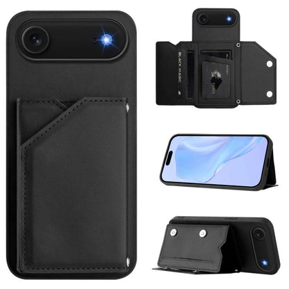 For iPhone Air Skin Feel Four Card Slots Phone Case with Wrist Strap(Black) - iPhone Air Cases by buy2fix | Online Shopping UK | buy2fix